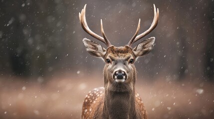 Majestic deer in a snowy forest setting