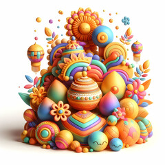 Obraz premium 3D Soft Abstract Pongal Joy Concept - Vibrant Digital Art Celebrating Happiness, Prosperity, Joyful Motifs for Magazine Advertisement, Isolated Icon on White Background, Perfect for Creative Marketing