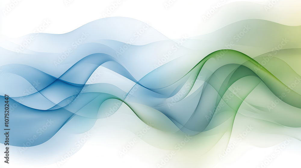 Poster futuristic abstract background featuring soft flowing waves in blue and green hues, creating serene 