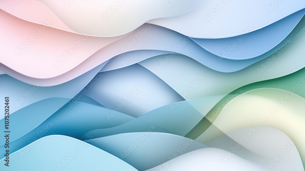 Poster soft waves in pastel colors create serene and calming abstract background. gentle curves and gradien