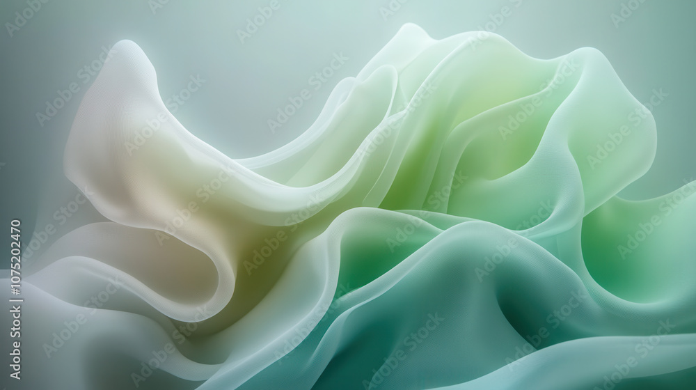 Aufkleber soft, flowing abstract background with gentle green and white waves, creating serene and calming atm