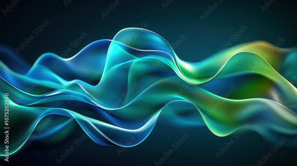 Poster abstract waves in vibrant blue and green colors create dynamic flow, evoking sense of movement and t
