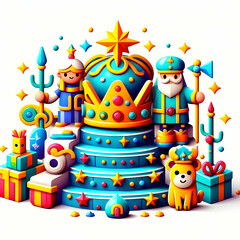 Fototapeta premium 3D Reyes Magos Symbol Vector Icons Stars Crowns Gifts Isolated White Background Perfect for Infographics Meaningful Elements Tradition Representations