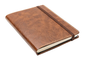 Obraz premium Blank brown leather notebook mockup isolated on a transparent background