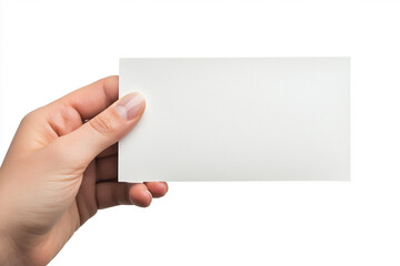 Obraz premium Close-up of hands holding a blank business card on a white background