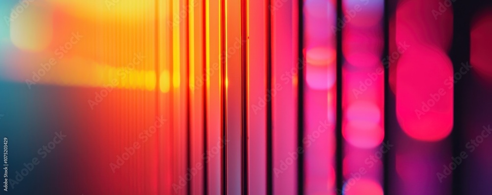 Poster a vibrant display of colorful lights and patterns, showcasing a blend of warm and cool tones against