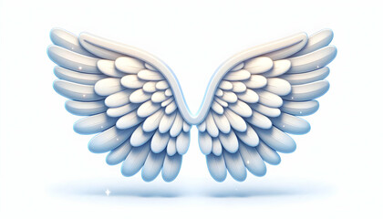 Fototapeta premium 3D Vector Cute Angel Wings, Detailed Feather Illustration, Isolated on White Background, Symbolizing Protection, Divine Presence, Isra Miraj, Perfect for Spiritual Themes, Infographics, and Chibi Icon