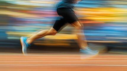 close up Runner legs in motion, blurred background  speed and movement, intense expression, dynamic energy, outdoor track setting