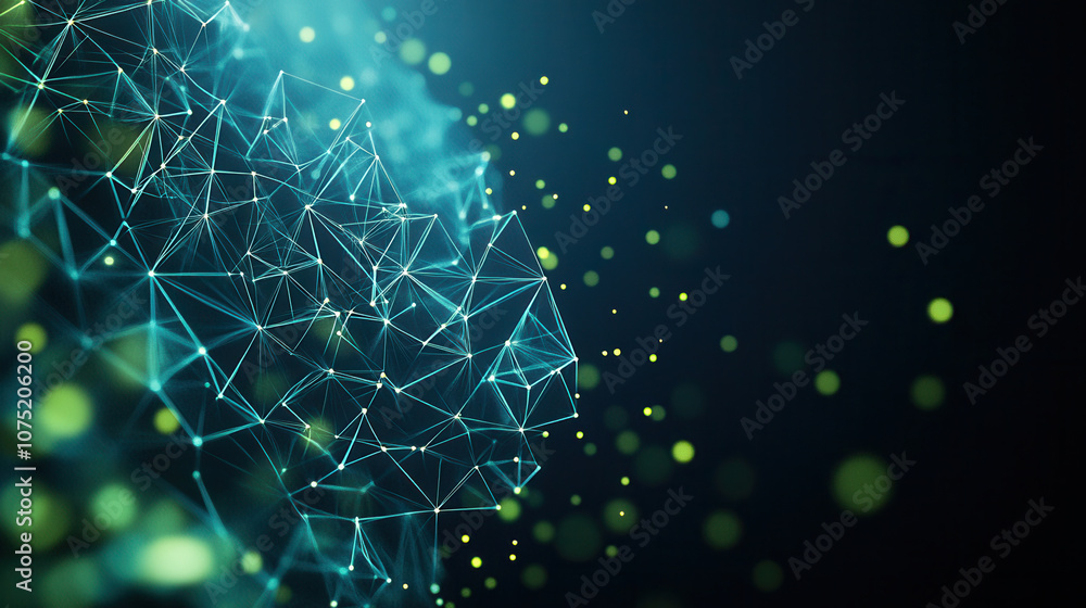 Poster futuristic abstract backdrop featuring glowing geometric shapes and particles, creating sense of dep