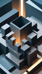 Abstract cubic maze with shifting shadows and light directions