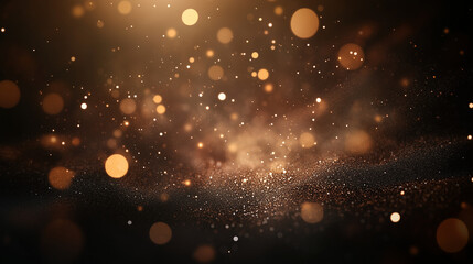 Fototapeta premium Luxurious abstract background featuring golden bokeh lights against a dark backdrop, glittering light particles, and shimmering stars, evoking a festive atmosphere perfect for Christmas or birthday ce