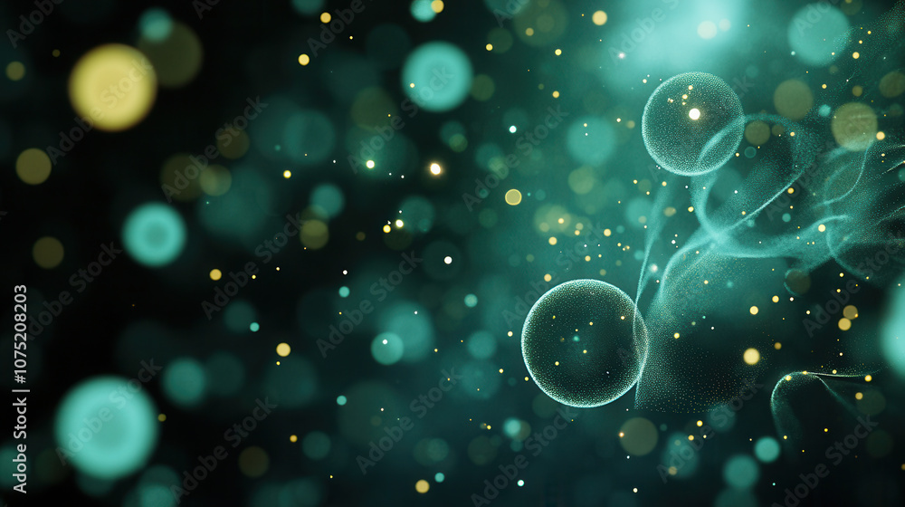 Poster abstract background with soft focus bubbles and glowing particles, creating dreamy atmosphere. ideal