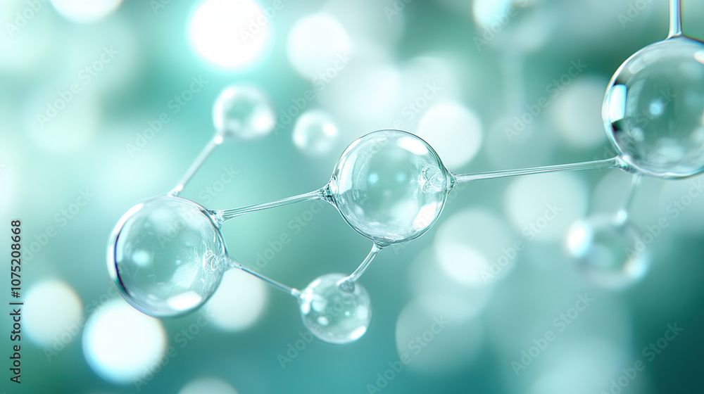Poster close up view of transparent molecules with soft focus background, creating abstract and scientific 
