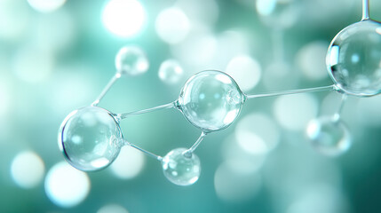 close up view of transparent molecules with soft focus background, creating abstract and scientific atmosphere. image conveys sense of innovation and discovery