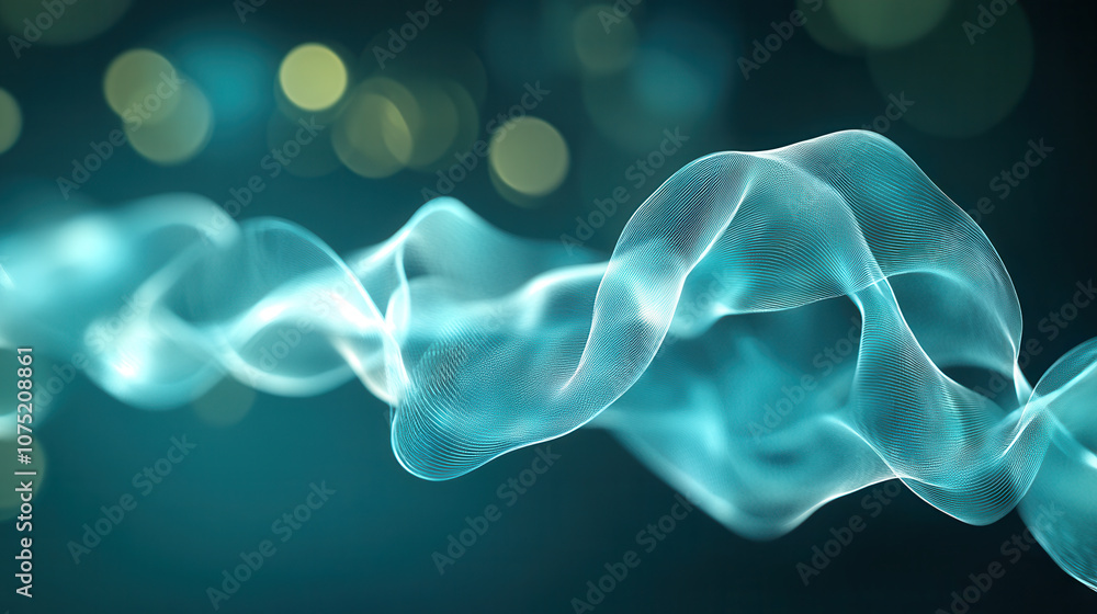 Poster modern abstract scene featuring soft focus waves and bokeh lights, creating serene and dynamic atmos