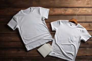 white blank tshirt mockup on wooden Background