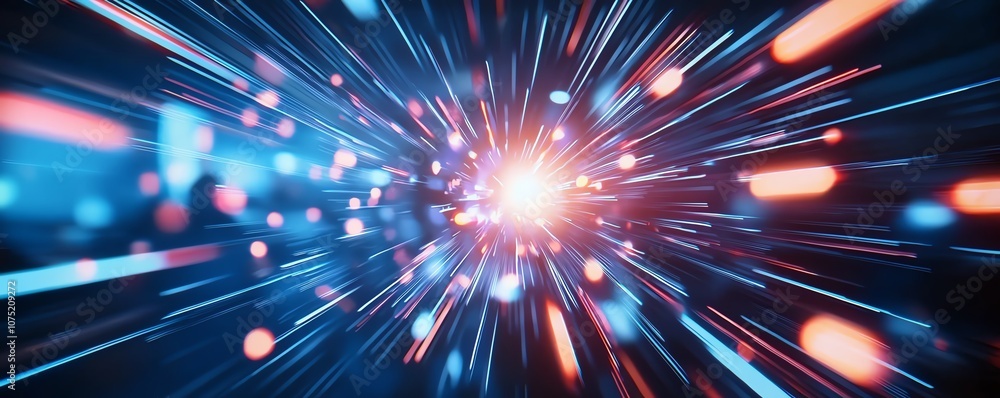 Poster dynamic abstract representation of high-speed data transfer in a futuristic digital world, showcasin