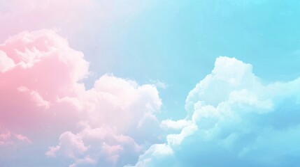 A soft gradient sky filled with fluffy clouds in hues of pink and blue, creating a serene and calming atmosphere.