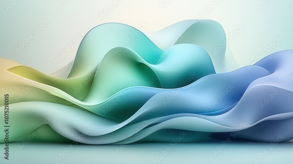 Poster soft waves of blue and green create abstract tech background, evoking sense of calm and fluidity. ge