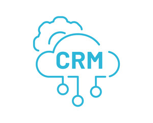 The CRM system icon in the form of data processing on a cloud server. Customer Relationship Management System