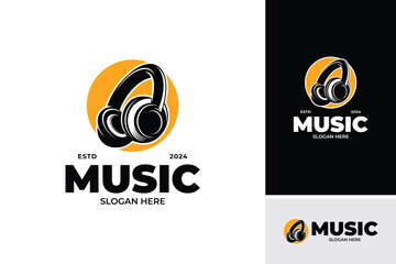 Silhouette of headphone logo design template