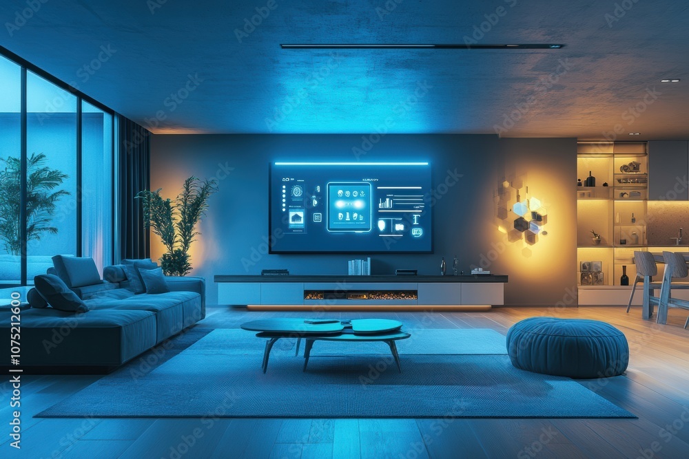Aufkleber this living room showcases sleek furniture and cutting-edge smart lighting, creating an inviting atm