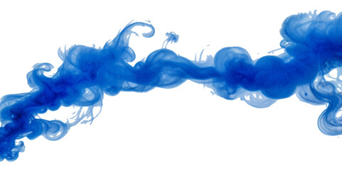 Beautiful blue smoke plume isolated on transparent background. bright orange paint color powder festival background