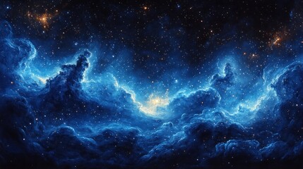 A stunning cosmic scene filled with vibrant blue clouds and stars.