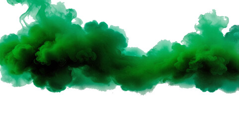 Beautiful green smoke plume isolated on transparent background. bright orange paint color powder festival background.	