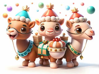 Obraz premium Reyes Magos Floating Camels Vector Illustration Festive Decorations Unique Design Journey Symbol Infographics Stock Illustration Isolated on White Background Adobe Stock Concept