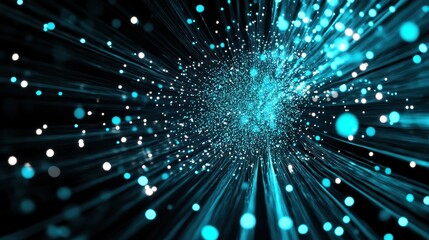 Fototapeta premium Dynamic Abstract Background with Radiating Light Particles in Vivid Blue and White Colors Creating a Sense of Depth and Energy in a Digital Universe