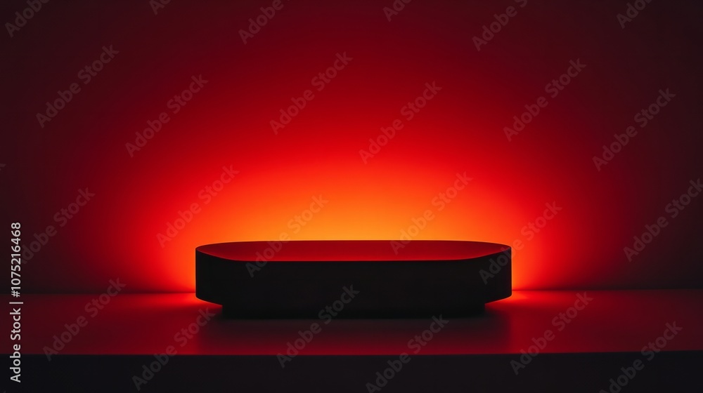 Aufkleber 3d rendered minimalistic empty red podium with red light agaisnt red background