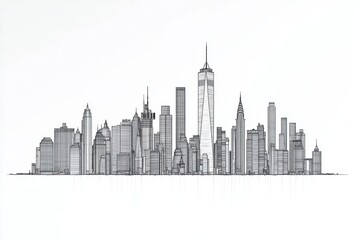 Naklejka premium A minimalist skyline illustration showcasing iconic skyscrapers in a linear design.