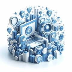 3D Business Blue Bokeh Concept Abstract Professional Look Business Related Objects Blue Monday Effects Magazine Advertisement Copy Space 3D Icon Isolated White Background