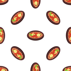 Turkish pide, a traditional flatbread topped with seasoned ground meat, vegetables, and melted cheese, creating a repeating culinary pattern