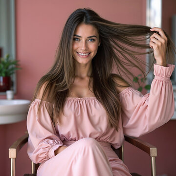 mulher de cabelo liso em um sal&atilde;o de beleza