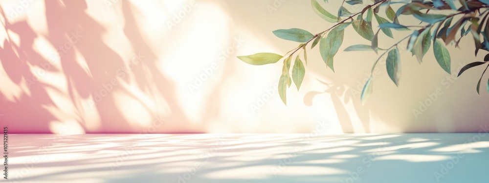 Aufkleber gentle shadows on pastel background, soft diffused light creating a serene atmosphere with delicate 