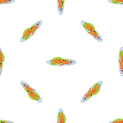 Oval plate with bacon, lettuce, and olives creating a seamless culinary pattern