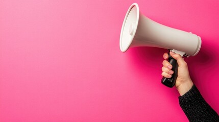 Person Holding Megaphone Against Vibrant Pink Background