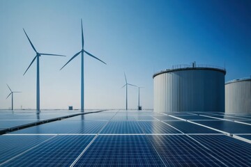 Modern Renewable Energy Facility with Wind and Solar Power