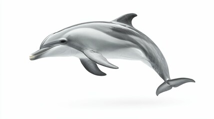Fototapeta premium Gray and white dolphin with a smooth body, captured mid-leap, looking forward, full-length, centered, isolated on a white background