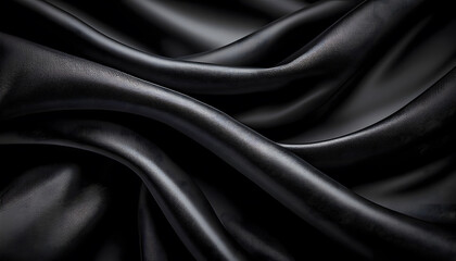 Fototapeta premium Black fabric with waves and folds as background