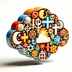 3D Glossy Religious Symbols Overlay Design for World Religion Day Advertisement - Harmonious Icons on Plain Background, Perfect for Magazines and Digital Media, Copy Space Included