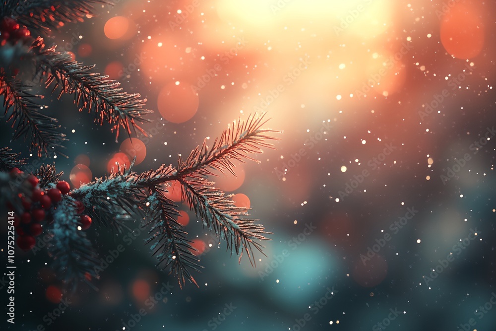 Aufkleber a tree branch covered in snow and berries. the snow is falling and the branch is bare. the image has