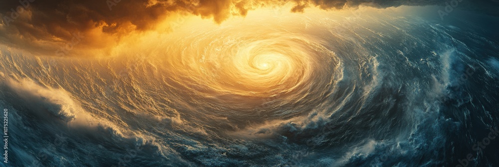 Poster the powerful hurricane is intensifying over the ocean, with dark clouds swirling and turbulent water