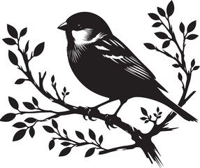Beautiful sparrow bird silhouette vector illustration isolated on white background