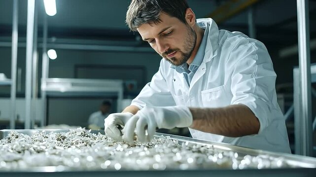 Technician Inspecting Quality Control in Recycling Factory
