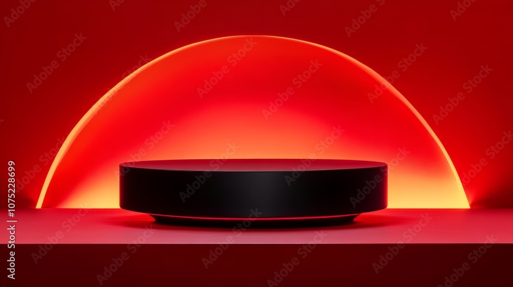 Poster 3d rendered minimalistic empty black podium with red light