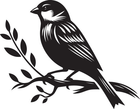Beautiful sparrow bird silhouette vector illustration isolated on white background