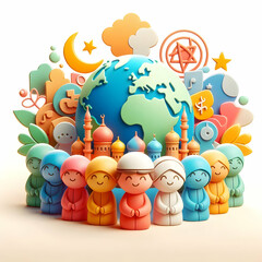 Obraz premium 3D Peaceful Interfaith Gathering Concept Photo Stock - Soft Abstract Background Symbolizing Unity Harmony for World Religion Day Advertisement Banner, 3D Icon Isolated on White Background